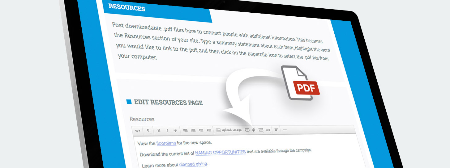 GivingTools Resources allow for documents, floorplans, studies, and PDFs to be shared with donors.